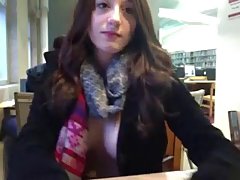 Lovely French babe is doing naughty things in the library, while no one is watching her