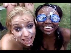 Jada Fire and her slutty, blonde friend are partying in the garden and getting gangbanged