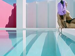 Asian girl with purple hair, Alina Li likes to get fucked from behind, near the swimming pool