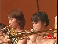 Naked Japanese ladies are professional musicians and like to perform as often as it is possible