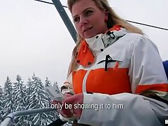 Czech woman is showing her tits in a public place, to a guy she wants to fuck