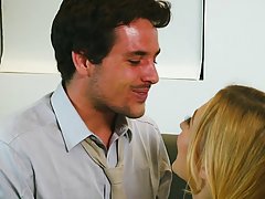 Pigtailed blonde babe in school uniform is giving best blowjobs when she is very horny