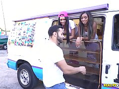 Raven Wylde and Bethany Benz are fucking like wild animals in the back of a huge van