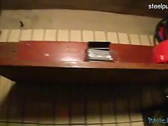 Cute babe in purple shirt is having anal sex in a local restaurant, with a stranger