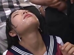 Uniformed Asian teen likes to feel sticky cum all over her smooth face, every day