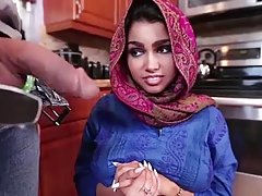 Shy Arab girl and her neighbour are having a hardcore sex action, while in the kitchen