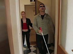 Czech blonde brought a blind, handsome guy to her place and had sex with him