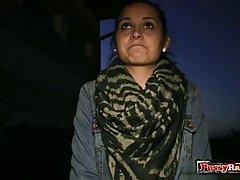 Dark haired babe got a naughty offer from a stranger and decided to accept it