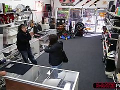 Horny guy is fucking a girl who is working in his shop, while no one is watching