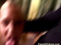 Pigtailed French blonde with pierced tongue is sucking dick and getting fucked in the ass