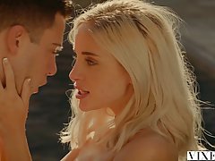 Petite blonde with beautiful eyes and deep throat is doing her best to satisfy her man