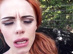 Red haired babe, Ella Hughes got into a stranger's car and had steamy sex with him