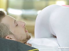 Naughty chick is moaning loudly, while getting her boyfriend’s massive fat dick in her sweet pussy