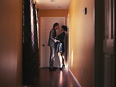 Gorgeous milf with dark hair is about to cum while fucking her new handsome lover